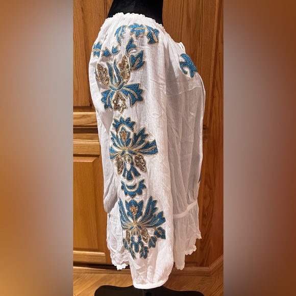 Soft Surroundings Botanical Gardens Embroidered Sequins Blouse Marshmallow Large - Picture 9 of 13